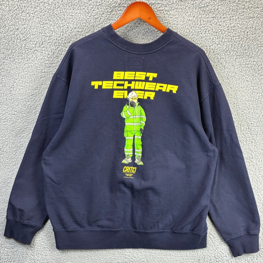 Critic Best Techwear Ever Graphic Sweatshirt Mens L Navy Blue Streetwear Casual